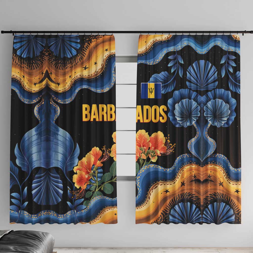 Barbados Floral Wave Window Curtain with Tropical Hibiscus Print Black and Gold - Wonder Print Shop