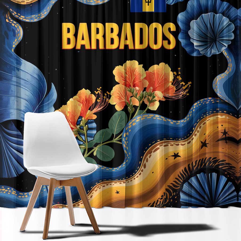 Barbados Floral Wave Window Curtain with Tropical Hibiscus Print Black and Gold - Wonder Print Shop