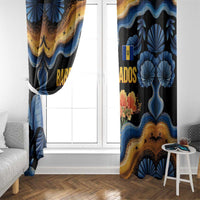 Barbados Floral Wave Window Curtain with Tropical Hibiscus Print Black and Gold - Wonder Print Shop
