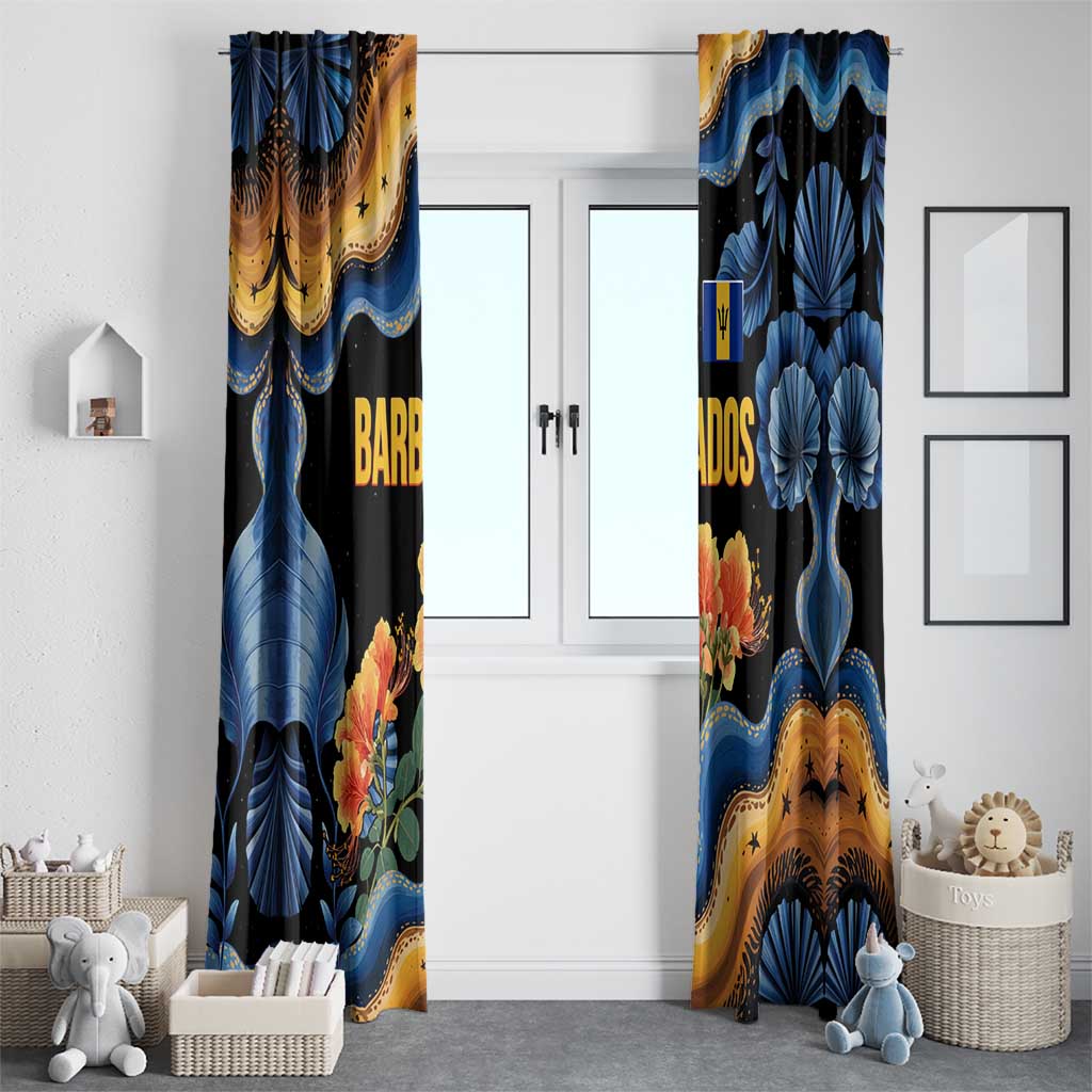 Barbados Floral Wave Window Curtain with Tropical Hibiscus Print Black and Gold - Wonder Print Shop
