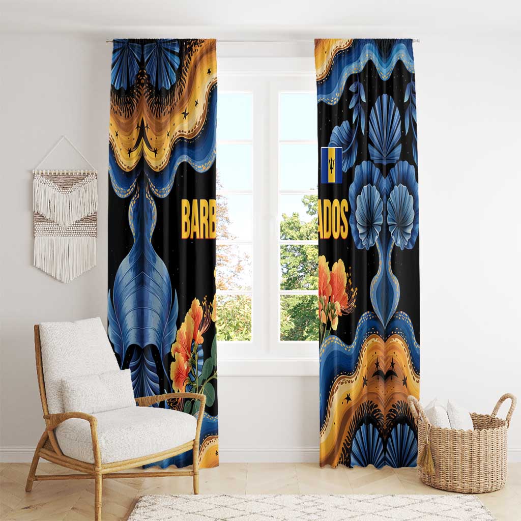 Barbados Floral Wave Window Curtain with Tropical Hibiscus Print Black and Gold - Wonder Print Shop