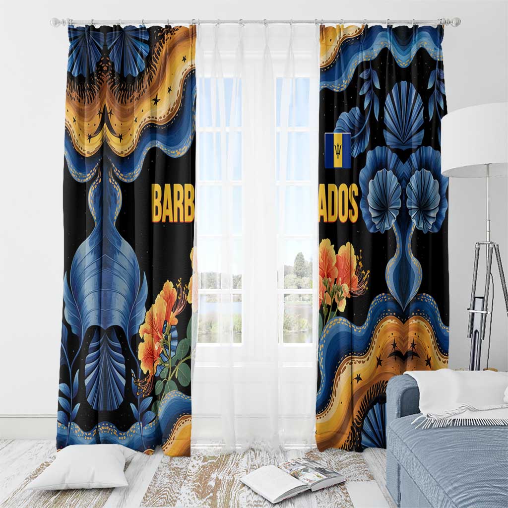 Barbados Floral Wave Window Curtain with Tropical Hibiscus Print Black and Gold - Wonder Print Shop