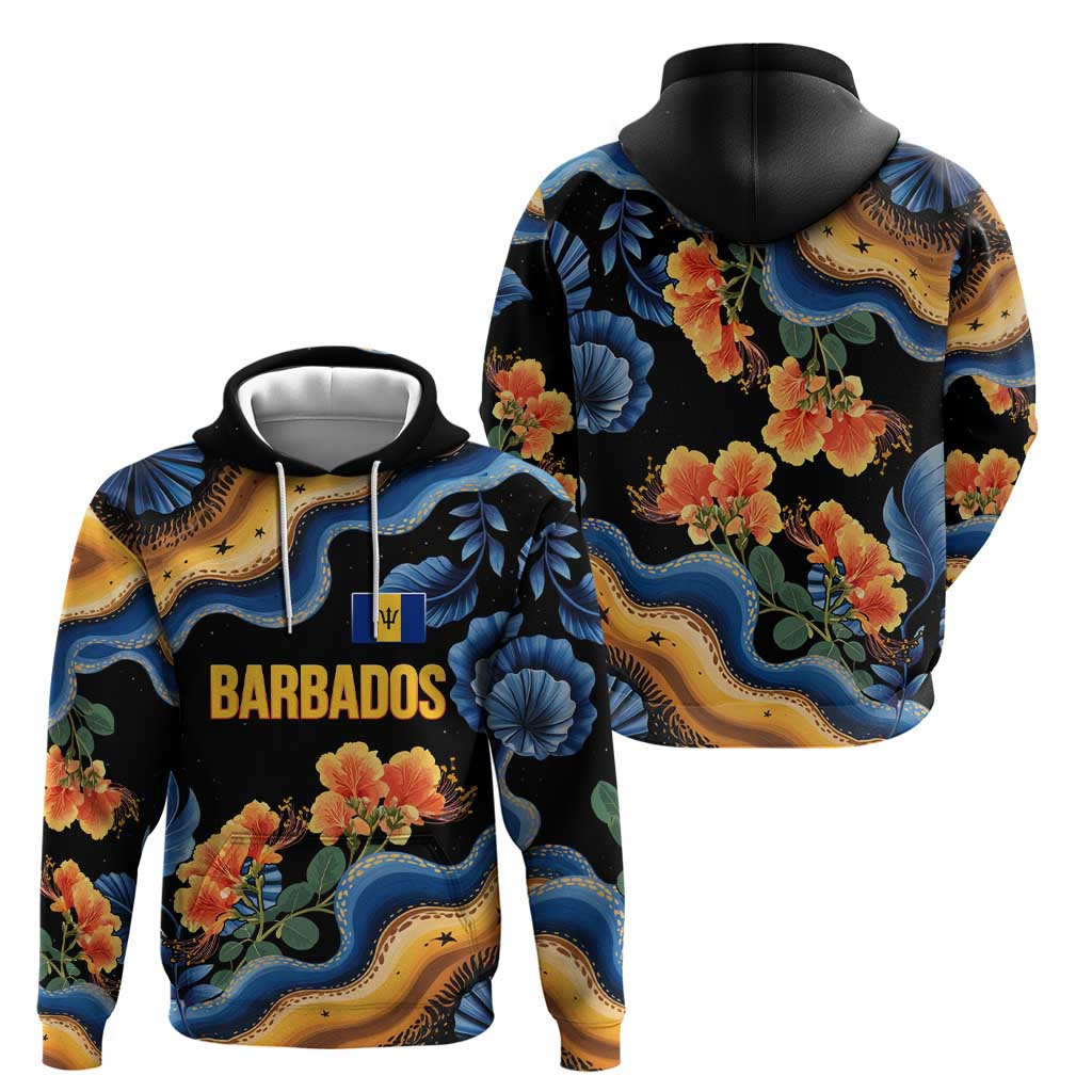 Barbados Floral Wave Zip Hoodie with Tropical Hibiscus Print Black and Gold - Wonder Print Shop