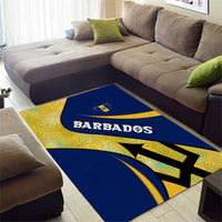 Barbados Flag Area Rug Blue and Yellow with Trident and Tropical Leaf Pattern - Wonder Print Shop