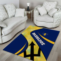 Barbados Flag Area Rug Blue and Yellow with Trident and Tropical Leaf Pattern - Wonder Print Shop