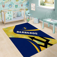 Barbados Flag Area Rug Blue and Yellow with Trident and Tropical Leaf Pattern - Wonder Print Shop