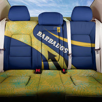 Barbados Flag Back Car Seat Cover Blue and Yellow with Trident and Tropical Leaf Pattern - Wonder Print Shop