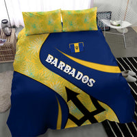 Barbados Flag Bedding Set Blue and Yellow with Trident and Tropical Leaf Pattern - Wonder Print Shop