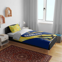 Barbados Flag Bedding Set Blue and Yellow with Trident and Tropical Leaf Pattern - Wonder Print Shop