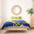 Barbados Flag Bedding Set Blue and Yellow with Trident and Tropical Leaf Pattern - Wonder Print Shop