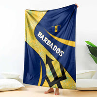 Barbados Flag Blanket Blue and Yellow with Trident and Tropical Leaf Pattern - Wonder Print Shop