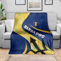 Barbados Flag Blanket Blue and Yellow with Trident and Tropical Leaf Pattern - Wonder Print Shop