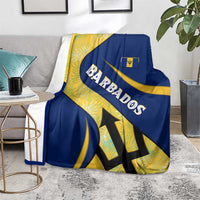 Barbados Flag Blanket Blue and Yellow with Trident and Tropical Leaf Pattern - Wonder Print Shop