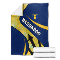 Barbados Flag Blanket Blue and Yellow with Trident and Tropical Leaf Pattern - Wonder Print Shop