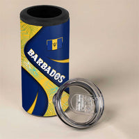 Barbados Flag 4 in 1 Can Cooler Tumbler Blue and Yellow with Trident and Tropical Leaf Pattern - Wonder Print Shop
