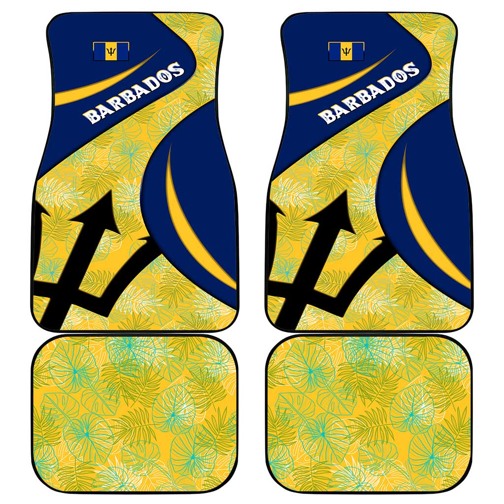 Barbados Flag Car Mats Blue and Yellow with Trident and Tropical Leaf Pattern - Wonder Print Shop