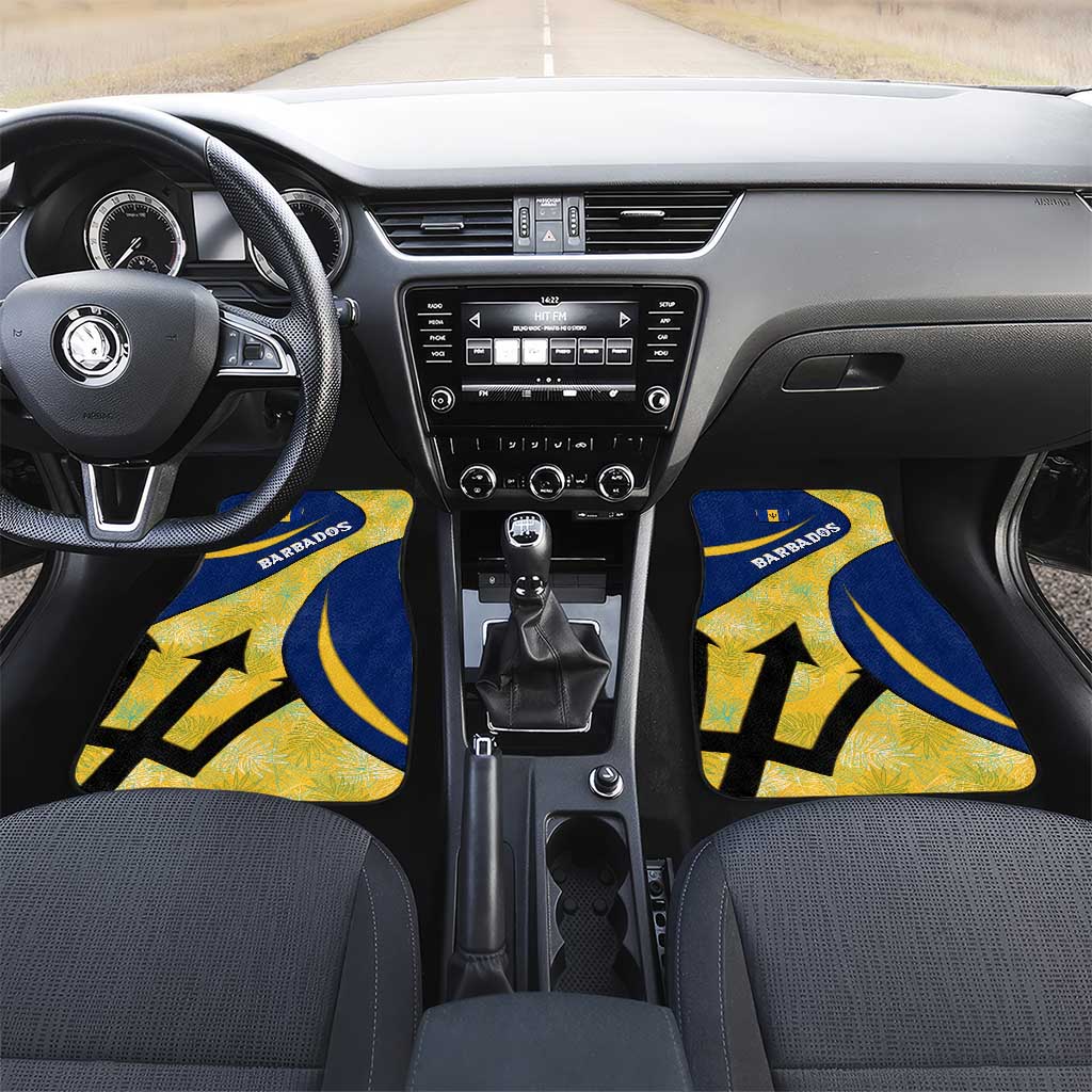 Barbados Flag Car Mats Blue and Yellow with Trident and Tropical Leaf Pattern - Wonder Print Shop