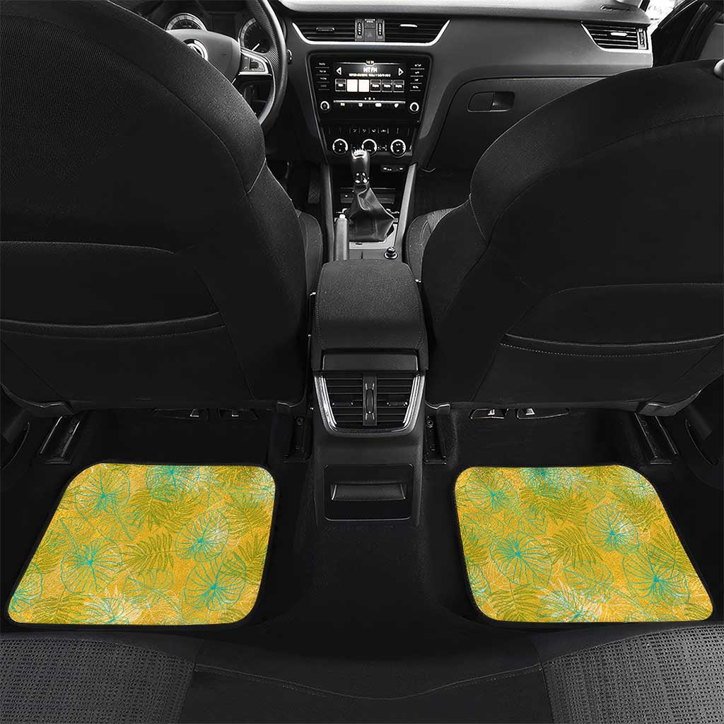 Barbados Flag Car Mats Blue and Yellow with Trident and Tropical Leaf Pattern - Wonder Print Shop