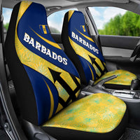Barbados Flag Car Seat Cover Blue and Yellow with Trident and Tropical Leaf Pattern - Wonder Print Shop