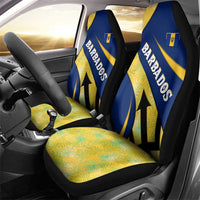 Barbados Flag Car Seat Cover Blue and Yellow with Trident and Tropical Leaf Pattern - Wonder Print Shop