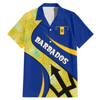 Barbados Flag Family Matching Mermaid Dress and Hawaiian Shirt Blue and Yellow with Trident and Tropical Leaf Pattern - Wonder Print Shop