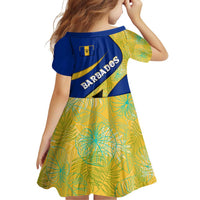 Barbados Flag Family Matching Puletasi and Hawaiian Shirt Blue and Yellow with Trident and Tropical Leaf Pattern - Wonder Print Shop