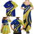 Barbados Flag Family Matching Summer Maxi Dress and Hawaiian Shirt Blue and Yellow with Trident and Tropical Leaf Pattern - Wonder Print Shop