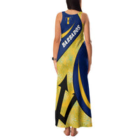 Barbados Flag Family Matching Tank Maxi Dress and Hawaiian Shirt Blue and Yellow with Trident and Tropical Leaf Pattern - Wonder Print Shop
