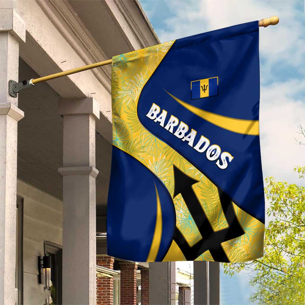 Barbados Flag Garden Flag Blue and Yellow with Trident and Tropical Leaf Pattern - Wonder Print Shop