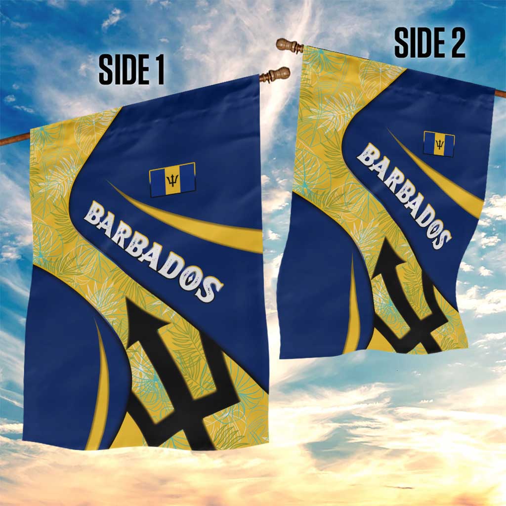 Barbados Flag Garden Flag Blue and Yellow with Trident and Tropical Leaf Pattern - Wonder Print Shop