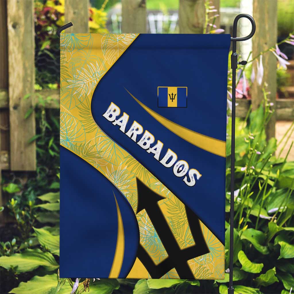 Barbados Flag Garden Flag Blue and Yellow with Trident and Tropical Leaf Pattern - Wonder Print Shop