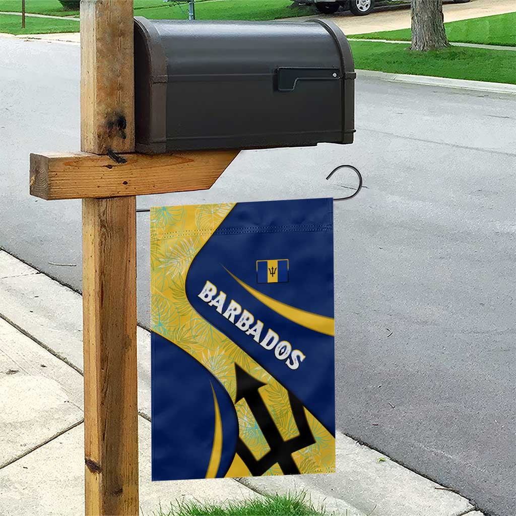 Barbados Flag Garden Flag Blue and Yellow with Trident and Tropical Leaf Pattern - Wonder Print Shop