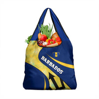 Barbados Flag Grocery Bag Blue and Yellow with Trident and Tropical Leaf Pattern - Wonder Print Shop