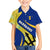 Barbados Flag Hawaiian Shirt Blue and Yellow with Trident and Tropical Leaf Pattern - Wonder Print Shop