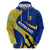 Barbados Flag Hoodie Blue and Yellow with Trident and Tropical Leaf Pattern - Wonder Print Shop