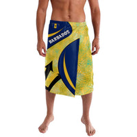 Barbados Flag Lavalava Blue and Yellow with Trident and Tropical Leaf Pattern - Wonder Print Shop