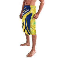 Barbados Flag Lavalava Blue and Yellow with Trident and Tropical Leaf Pattern - Wonder Print Shop