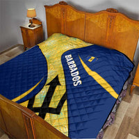Barbados Flag Quilt Blue and Yellow with Trident and Tropical Leaf Pattern - Wonder Print Shop