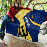 Barbados Flag Quilt Blue and Yellow with Trident and Tropical Leaf Pattern - Wonder Print Shop