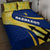 Barbados Flag Quilt Bed Set Blue and Yellow with Trident and Tropical Leaf Pattern - Wonder Print Shop
