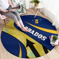 Barbados Flag Round Carpet Blue and Yellow with Trident and Tropical Leaf Pattern - Wonder Print Shop