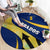 Barbados Flag Round Carpet Blue and Yellow with Trident and Tropical Leaf Pattern - Wonder Print Shop