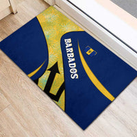Barbados Flag Rubber Doormat Blue and Yellow with Trident and Tropical Leaf Pattern - Wonder Print Shop