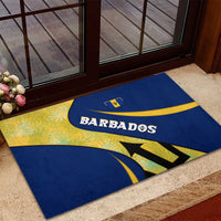 Barbados Flag Rubber Doormat Blue and Yellow with Trident and Tropical Leaf Pattern - Wonder Print Shop