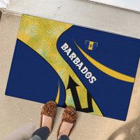 Barbados Flag Rubber Doormat Blue and Yellow with Trident and Tropical Leaf Pattern - Wonder Print Shop