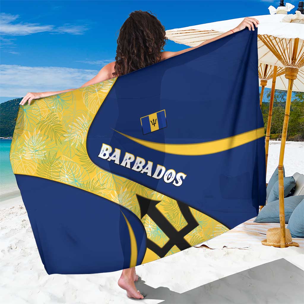 Barbados Flag Sarong Blue and Yellow with Trident and Tropical Leaf Pattern - Wonder Print Shop