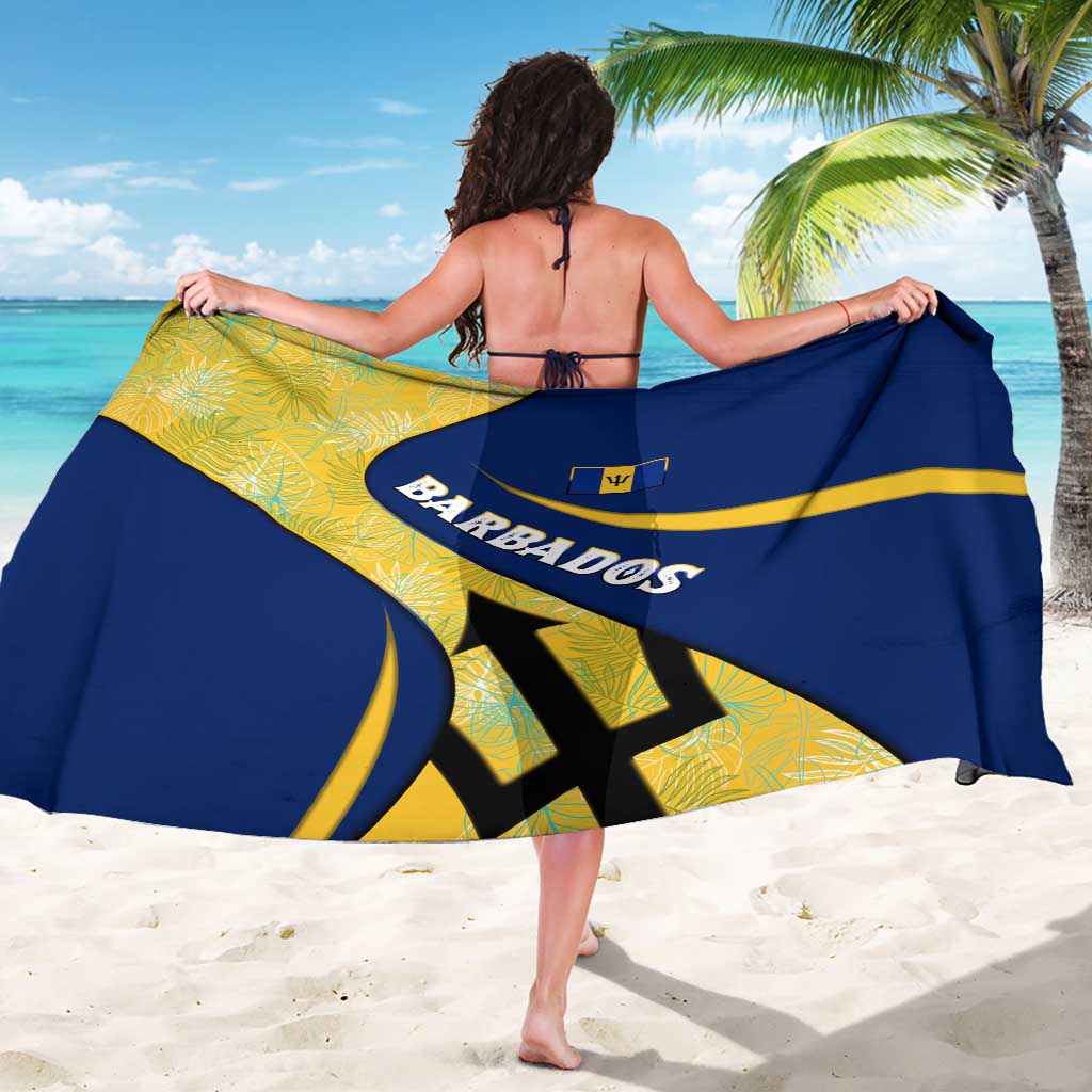Barbados Flag Sarong Blue and Yellow with Trident and Tropical Leaf Pattern - Wonder Print Shop