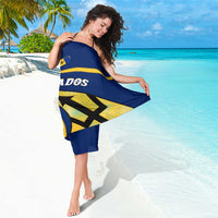 Barbados Flag Sarong Blue and Yellow with Trident and Tropical Leaf Pattern - Wonder Print Shop