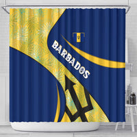 Barbados Flag Shower Curtain Blue and Yellow with Trident and Tropical Leaf Pattern - Wonder Print Shop