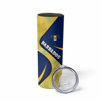 Barbados Flag Skinny Tumbler Blue and Yellow with Trident and Tropical Leaf Pattern - Wonder Print Shop